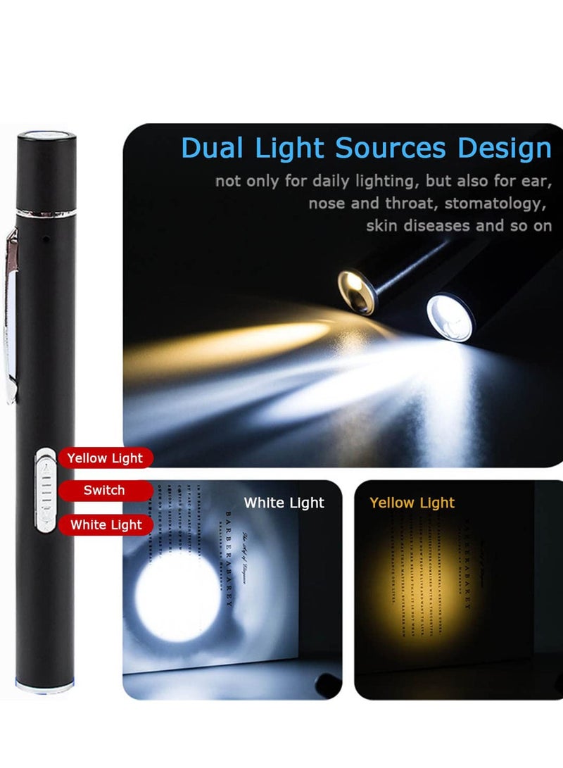 Pen Torch Reusable, 2 PCS Diagnostic Medical Penlight USB Rechargeable LED Pen Ligh for Nurses Students Doctors, Mini Flashlight with 2 LED Sources, Magnetic Cap, Pocket Clip - Image 2