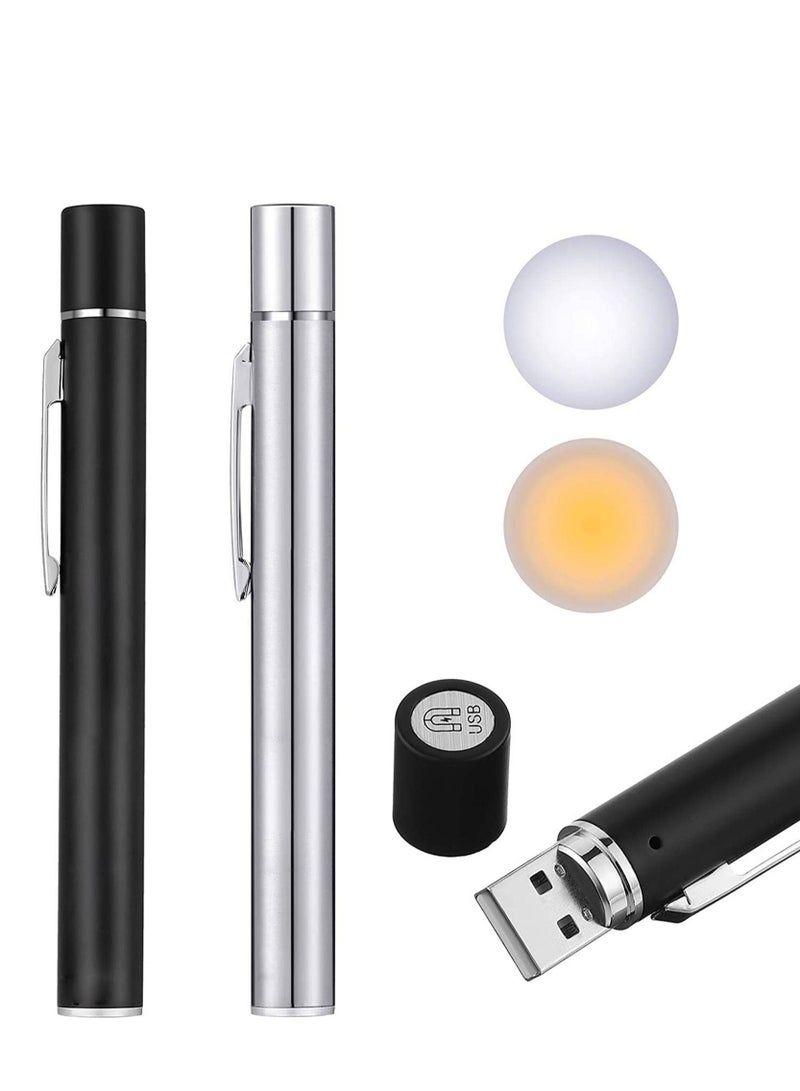 Pen Torch Reusable, 2 PCS Diagnostic Medical Penlight USB Rechargeable LED Pen Ligh for Nurses Students Doctors, Mini Flashlight with 2 LED Sources, Magnetic Cap, Pocket Clip - Image 1