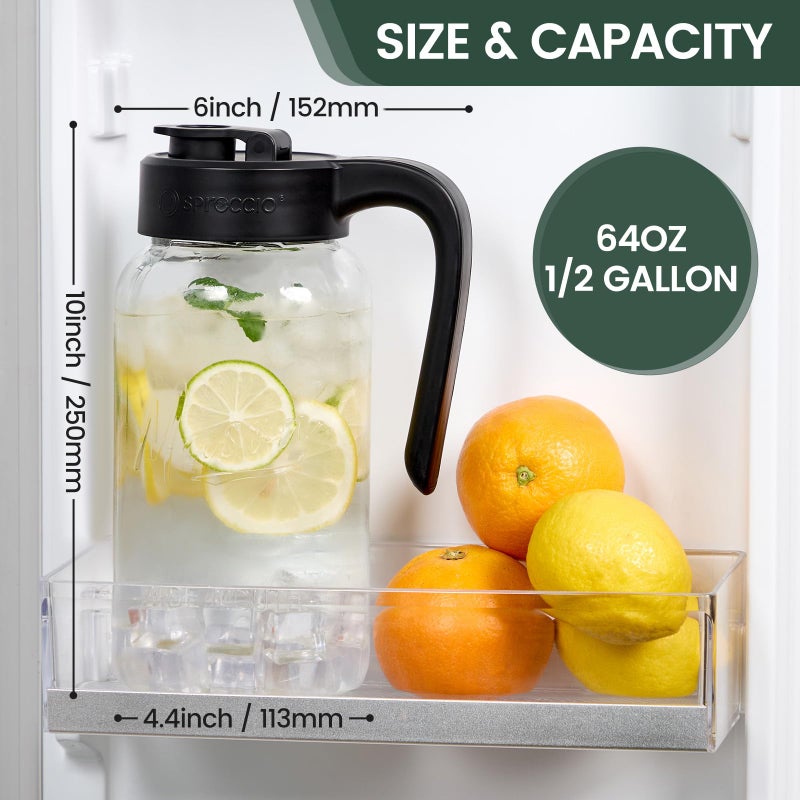 Spreccio Mason Jar Pitcher - Airtight & Leakproof Glass Pitcher with Lid[set of 2], Perfect for Breastmilk, Cold Brew, and Sun Tea, 2 Quart (64 oz) Mason Jar with Pour Spout Lid - Image 3