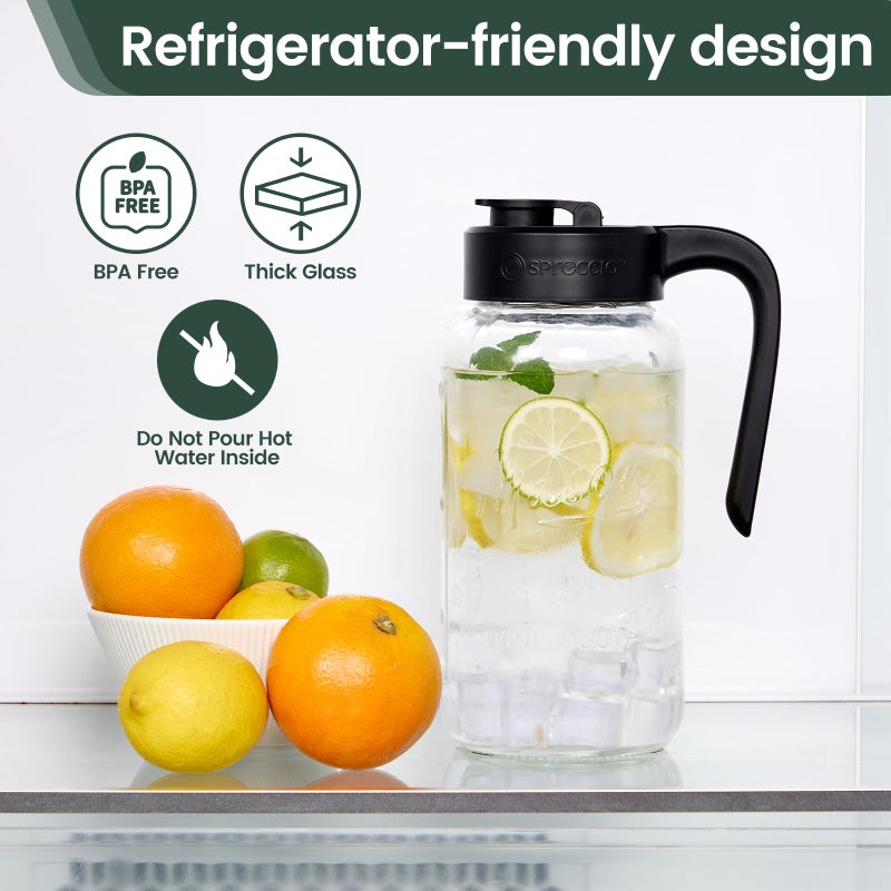 Spreccio Mason Jar Pitcher - Airtight & Leakproof Glass Pitcher with Lid[set of 2], Perfect for Breastmilk, Cold Brew, and Sun Tea, 2 Quart (64 oz) Mason Jar with Pour Spout Lid - Image 5