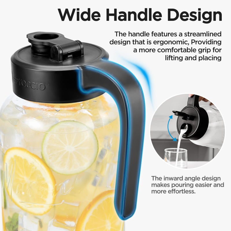 Spreccio Mason Jar Pitcher - Airtight & Leakproof Glass Pitcher with Lid[set of 2], Perfect for Breastmilk, Cold Brew, and Sun Tea, 2 Quart (64 oz) Mason Jar with Pour Spout Lid - Image 2