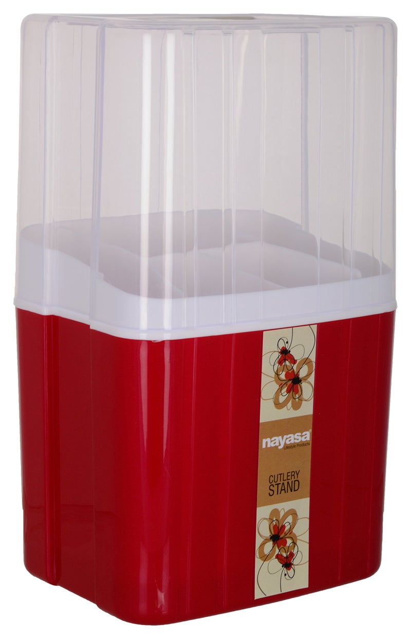 Nayasa Plastic Cutlery Stand | 1 Pieces | Spoon Fork Chopstick Storage Holder Box | Tableware Shelf Organazation Rack | Cutlery Drain Rack Organizer | Case for Kitchen | Storage stand | Red - Image 2