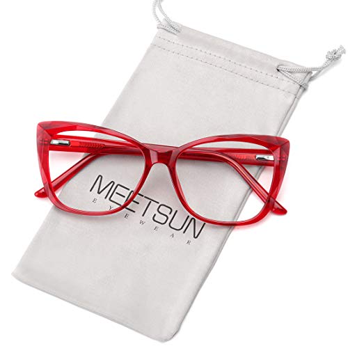 MEETSUN Blue Light Blocking Glasses for Women Anti Eyestrain Filter Blue Ray Oversized Computer Game Glasse&UV/Reduce Glare Lens (Red-Frame) - Image 1