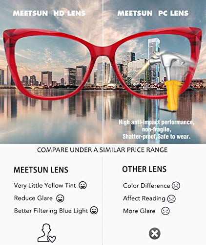 MEETSUN Blue Light Blocking Glasses for Women Anti Eyestrain Filter Blue Ray Oversized Computer Game Glasse&UV/Reduce Glare Lens (Red-Frame) - Image 4