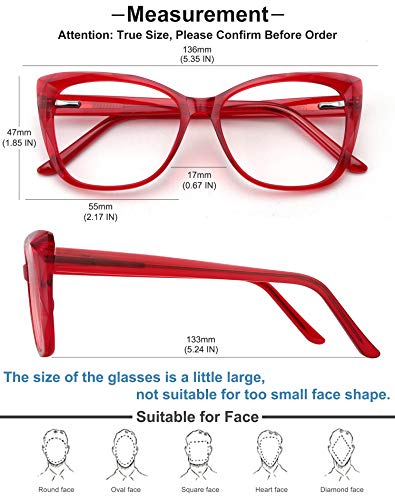 MEETSUN Blue Light Blocking Glasses for Women Anti Eyestrain Filter Blue Ray Oversized Computer Game Glasse&UV/Reduce Glare Lens (Red-Frame) - Image 5
