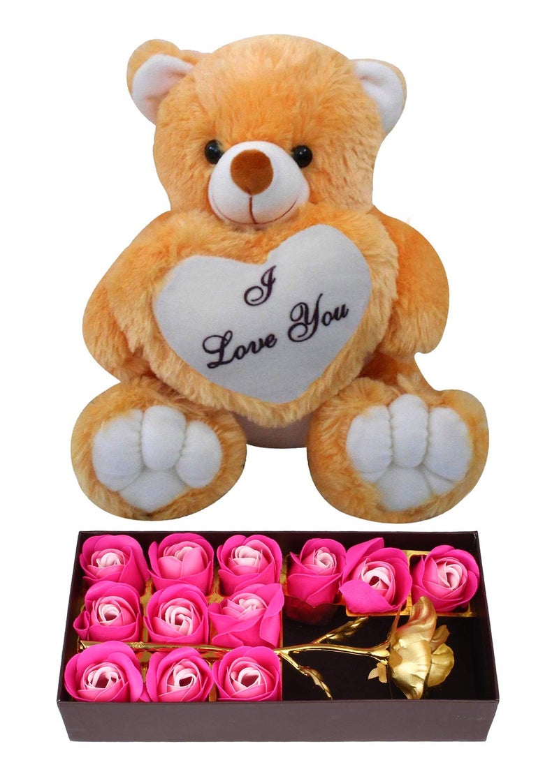 Natali Artificial Rose And Scented Roses Box & Love Scroll Card (Brown, 12 Pieces) - Image 1