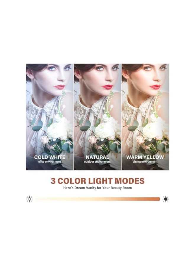 The Bros مرآة تجميل مع أضواء شحن USB، مرآة مكياج هوليوود، مرآة مضاءة كبيرة مع 15 لمبة LED - Image 4