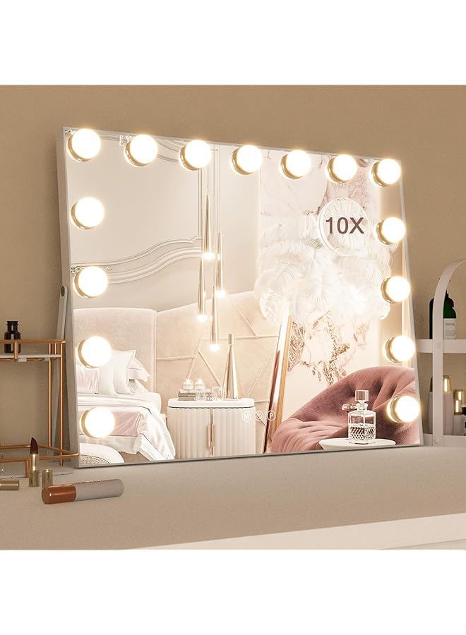The Bros مرآة تجميل مع أضواء شحن USB، مرآة مكياج هوليوود، مرآة مضاءة كبيرة مع 15 لمبة LED - Image 1