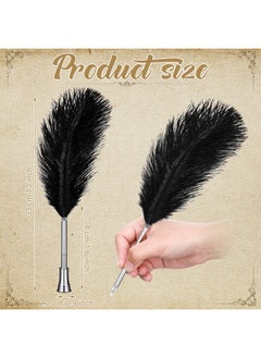 Chinco 2 Pack Feather Pen With Metal Holder, Vintage Feather Signing Pen Quill Ballpoint Pen Wedding Signature Pens And Pen Holder Pen Stand Holder Table Decor For Wedding Birthday Party Favor(Black)  - Image 3