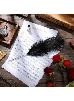Chinco 2 Pack Feather Pen With Metal Holder, Vintage Feather Signing Pen Quill Ballpoint Pen Wedding Signature Pens And Pen Holder Pen Stand Holder Table Decor For Wedding Birthday Party Favor(Black)  - Image 2
