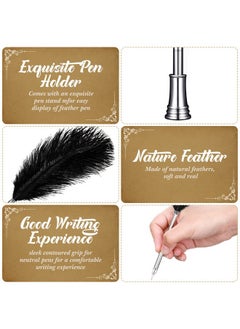 Chinco 2 Pack Feather Pen With Metal Holder, Vintage Feather Signing Pen Quill Ballpoint Pen Wedding Signature Pens And Pen Holder Pen Stand Holder Table Decor For Wedding Birthday Party Favor(Black)  - Image 4