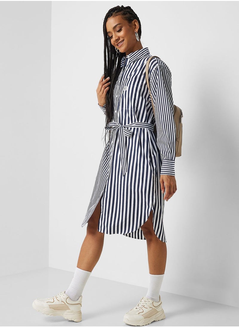 LACOSTE Striped Button And Tie Detail Dress  - Image 4