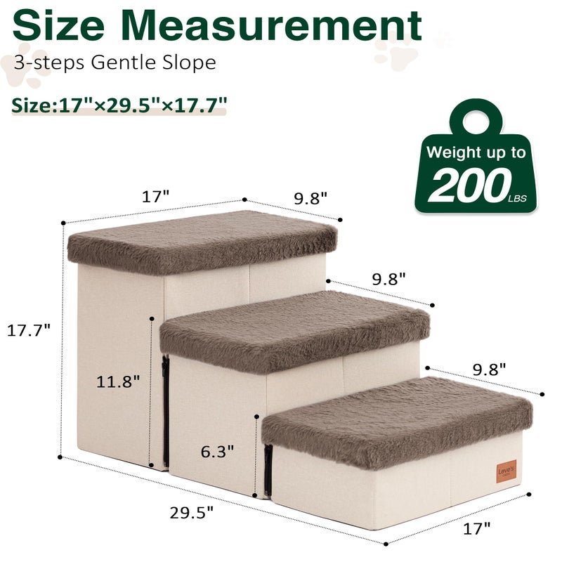 Love's cabin Dog Stairs for High Bed 18" H, 3 Steps with Furry Lids Pet Stairs for Small Medium Large Dogs, Foldable Cat Ramp with Zip up to 200 lbs, Brown - Image 2