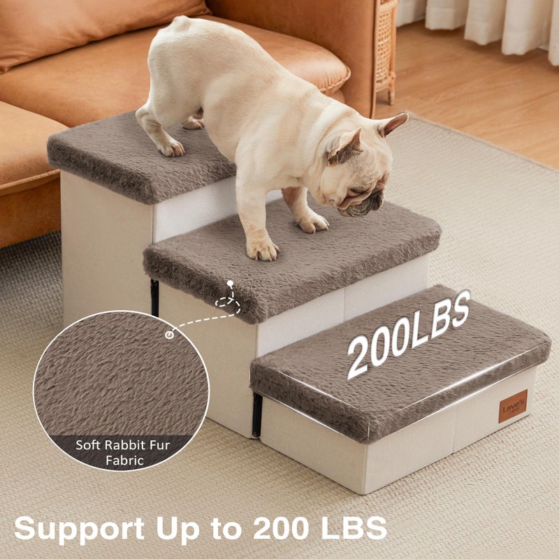 Love's cabin Dog Stairs for High Bed 18" H, 3 Steps with Furry Lids Pet Stairs for Small Medium Large Dogs, Foldable Cat Ramp with Zip up to 200 lbs, Brown - Image 5