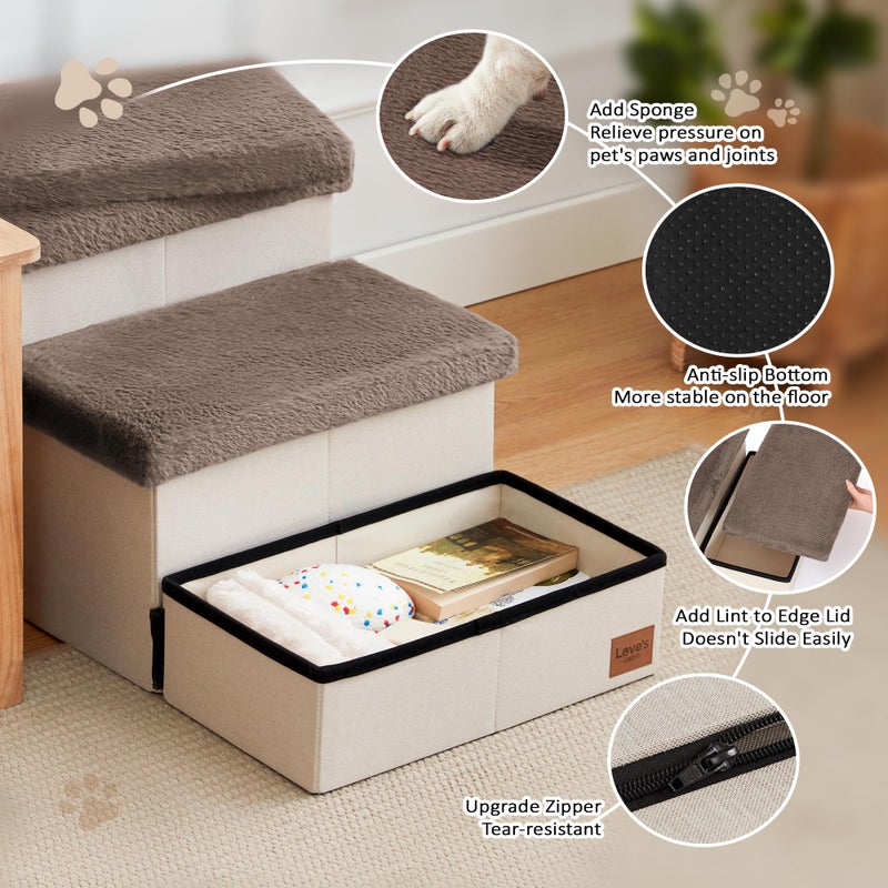 Love's cabin Dog Stairs for High Bed 18" H, 3 Steps with Furry Lids Pet Stairs for Small Medium Large Dogs, Foldable Cat Ramp with Zip up to 200 lbs, Brown - Image 4