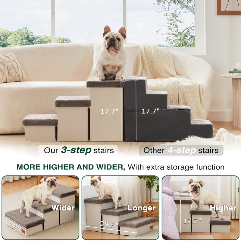 Love's cabin Dog Stairs for High Bed 18" H, 3 Steps with Furry Lids Pet Stairs for Small Medium Large Dogs, Foldable Cat Ramp with Zip up to 200 lbs, Brown - Image 3