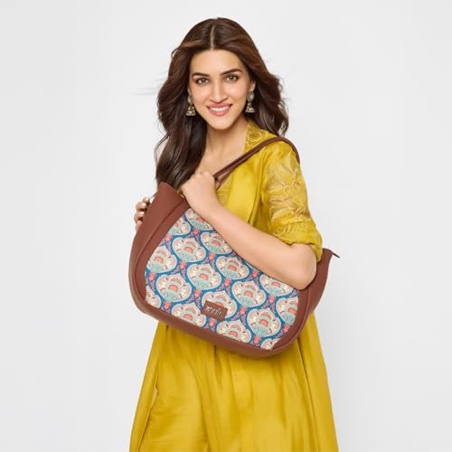 ZOUK Kovil Blue Motif Printed Jute Handcrafted Vegan Leather Blue Women's Shoulder Luna Handbags | Ladies Purse Handbag - Image 2