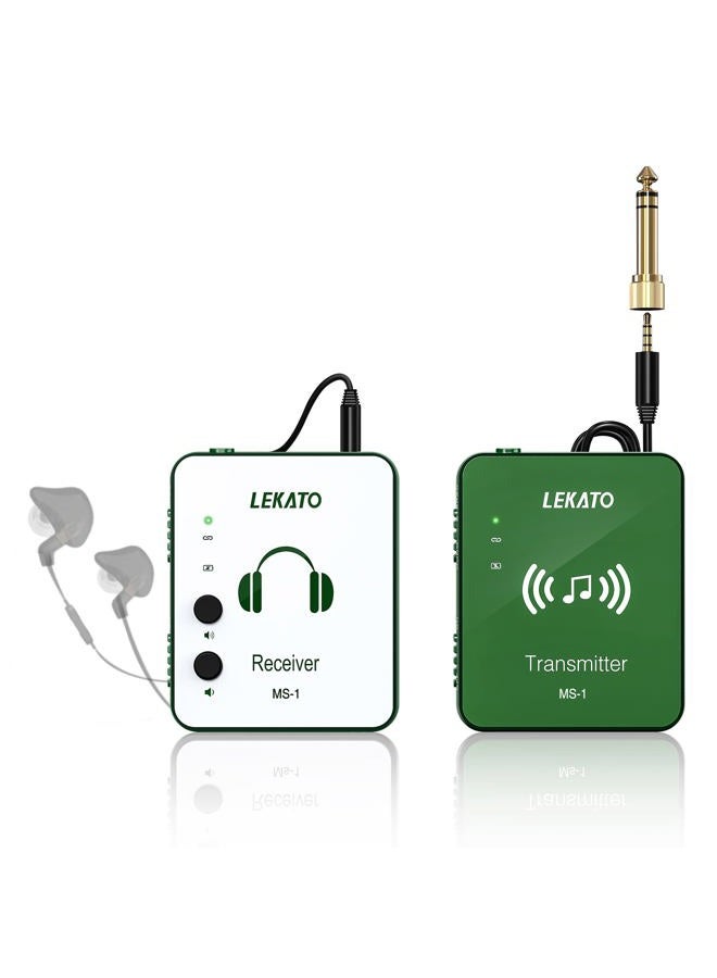 LEKATO Wireless in Ear Monitor System, 2.4G Stereo Wireless IEM System with Transmitter Beltpack Receiver Automatic Pairing, for Studio, Band Rehearsal, Live Performance,Green