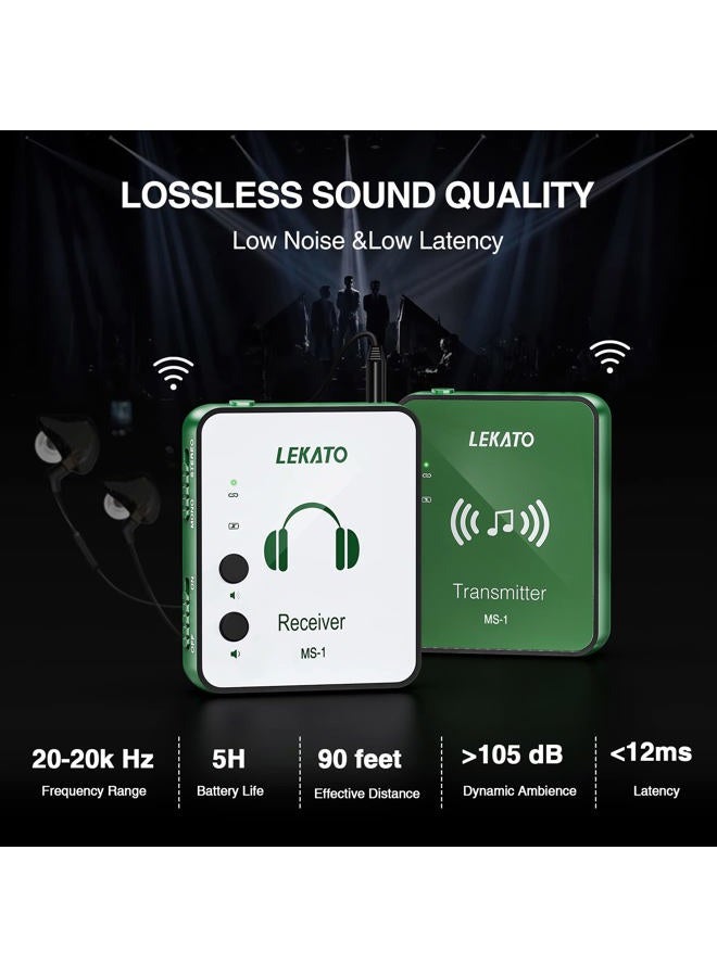 LEKATO Wireless in Ear Monitor System, 2.4G Stereo Wireless IEM System with Transmitter Beltpack Receiver Automatic Pairing, for Studio, Band Rehearsal, Live Performance,Green - Image 4
