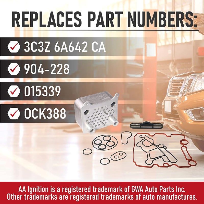 AA Ignition Engine Oil Cooler Kit - Compatible with Ford Trucks - Powerstroke 6.0L V8 F250, F-350, F450, F550 Super Duty, Excursion, E350, E-450 - Replaces Part 904-228, OCK388, 3C3Z 6A642 CA - Gasket Seal Kit - Image 3