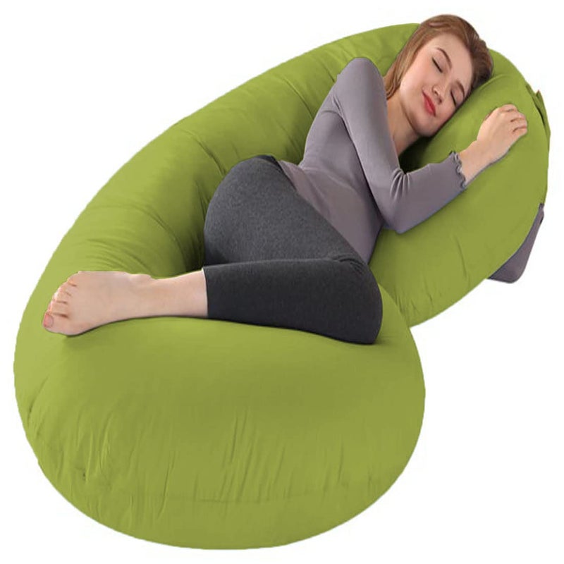 Linenovation Full Body Pregnancy Pillow Maternity Pillow for Pregnant Women C Shaped Body Pillow with 100 Cotton Pillow CoverMint Green