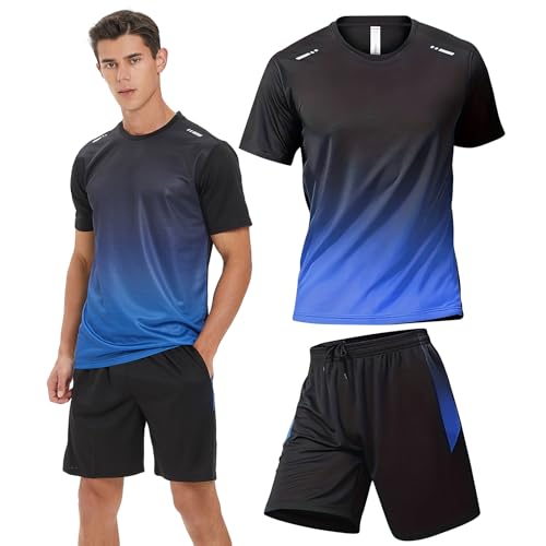 BOOMCOOL Shirts Shorts Workout Set:Men's 2 Piece Clothes Short set outfits Gym Active Athletic Basketball Exercise Fit for Out T Sports(Black) - Image 1