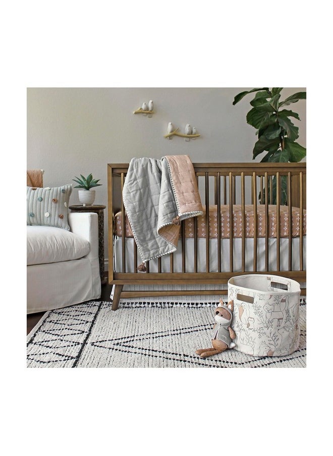 Crane BABY Fabric Round Nursery Storage Basket, Toy Storage, Woodland Nursery Decor, 13"X12", Toy Basket, Baby Storage Organizer, Toy Organizers And Storage Bins, Baby Organizers And Storage, Toy Bins  - Image 3