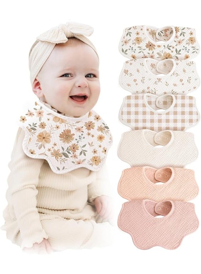 olayks 6 Pcs Cute Muslin Baby Drool Bibs for Newborns & Infants, Cotton Fabric, Soft Absorbent Burp Cloths for Baby Boys and Girls - Image 1