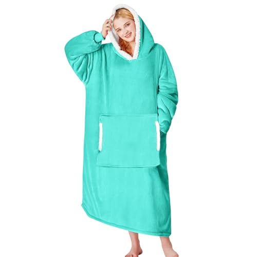 yescool Wearable Blanket Hoodie  Gifts for Women Her Girlfriend Birthday Christmas Gifts For Mom Oversized Flannel Sherpa Blanket Sweatshirt One Size Fits All Teal