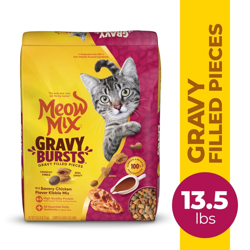 Meow Mix Gravy Bursts Savory Chicken Flavor Mix with Gravy Filled Pieces, Dry Cat Food, 13.5 Pound Bag - Image 2