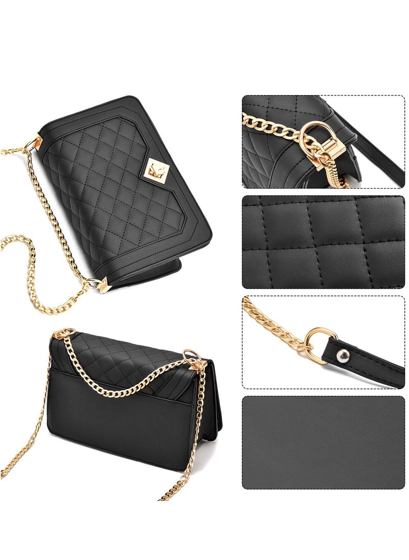 Excefore - Crossbody Bags for Women, Fashion Shoulder Bag Purse, PU Leather Quilted Handbags with Gold Chain Strap, Suitable for Travel, Business, Shopping - Image 1