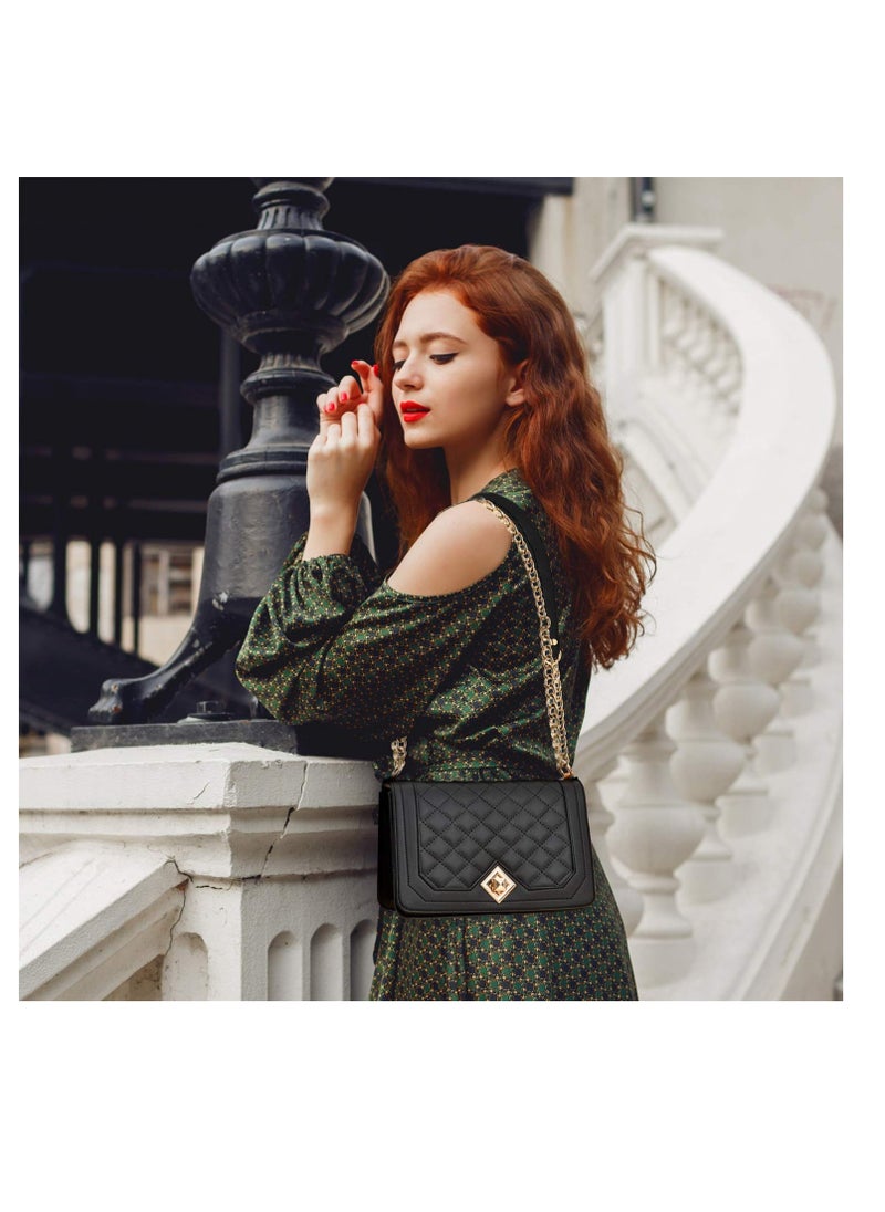 Excefore - Crossbody Bags for Women, Fashion Shoulder Bag Purse, PU Leather Quilted Handbags with Gold Chain Strap, Suitable for Travel, Business, Shopping - Image 1