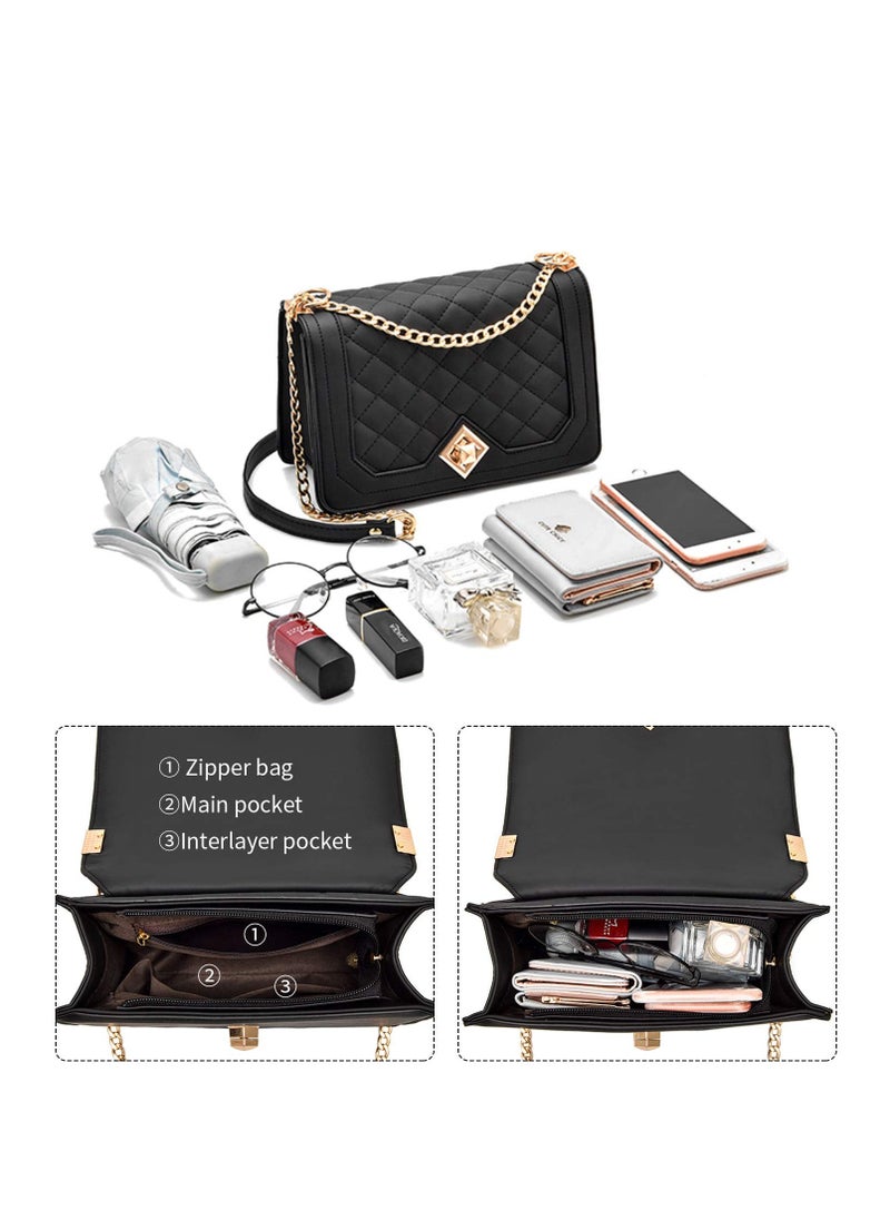 Excefore - Crossbody Bags for Women, Fashion Shoulder Bag Purse, PU Leather Quilted Handbags with Gold Chain Strap, Suitable for Travel, Business, Shopping - Image 1