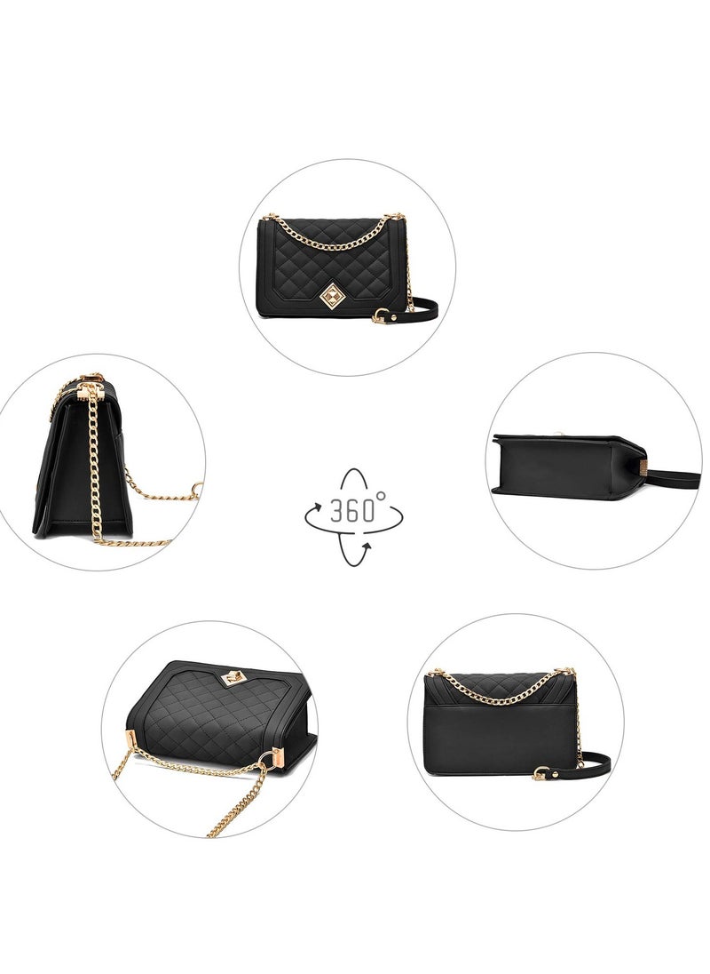 Excefore - Crossbody Bags for Women, Fashion Shoulder Bag Purse, PU Leather Quilted Handbags with Gold Chain Strap, Suitable for Travel, Business, Shopping - Image 1