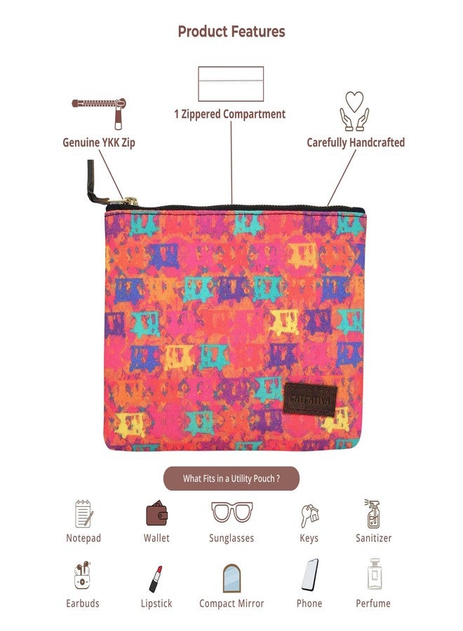 Fatfatiya Stylish Pop Auto Cute Print Multipurpose Utility Pouch with Zip Clouser for Women & Girls, Ideal for Daily Use & Travel, Easy to Storing Keys, Wallet, Makeup and Accessories (23x16.5x1) - Image 4