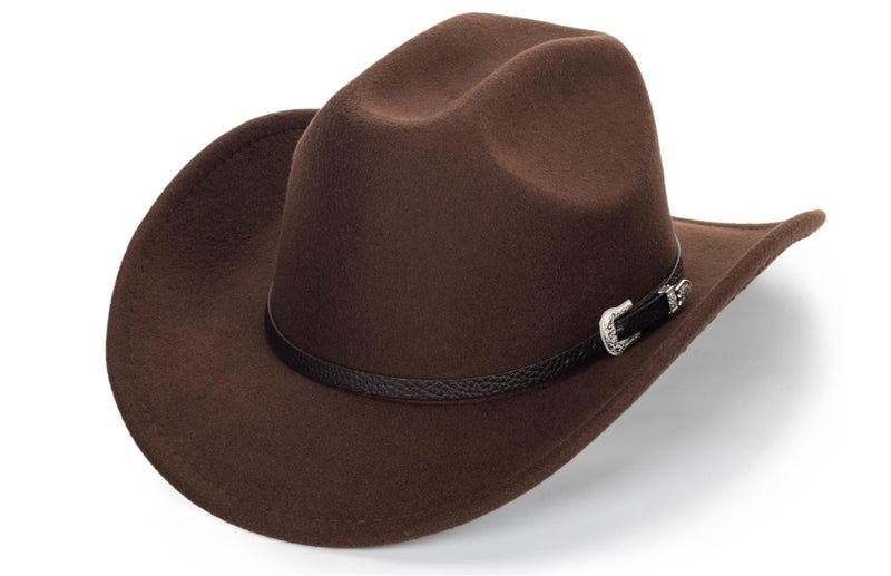 CaySep Women-Classic-Western-Cowboy-Shapeable-Hat - Men-Roll-Up-Wide-Brim-Felt-Fedora-Hats-Cowgirl-Hat with Belt Buckle(M-L) Coffee - Image 1