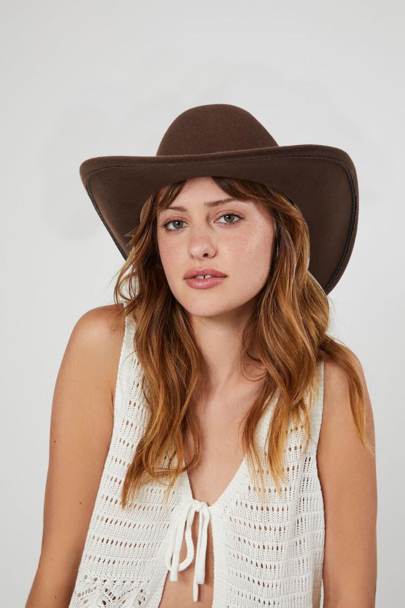 CaySep Women-Classic-Western-Cowboy-Shapeable-Hat - Men-Roll-Up-Wide-Brim-Felt-Fedora-Hats-Cowgirl-Hat with Belt Buckle(M-L) Coffee - Image 5