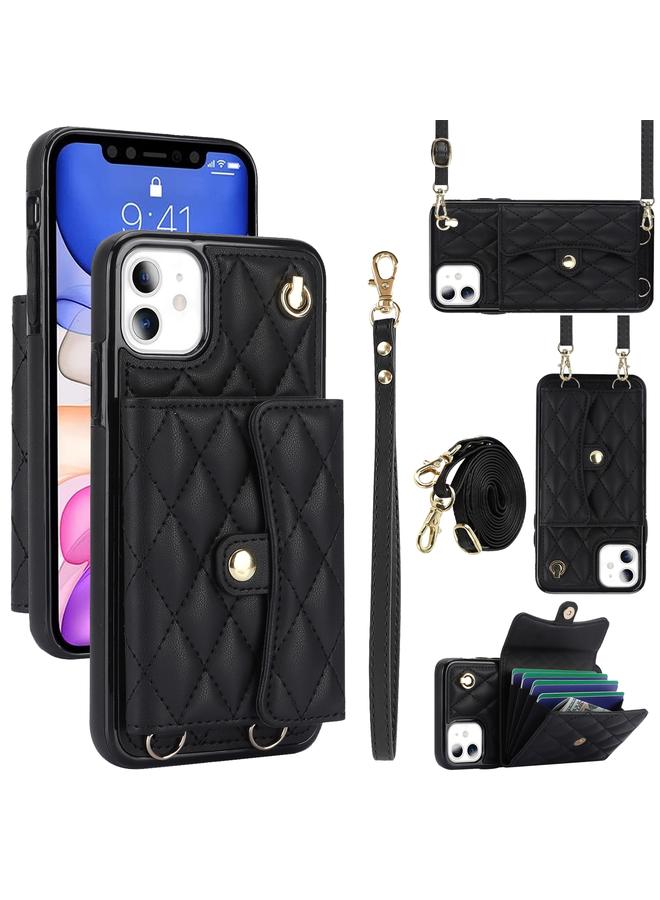 Zaboon Case For iPhone 11 Crossbody Rhombic Horizontal Wallet Leather Phone Case - Image 1