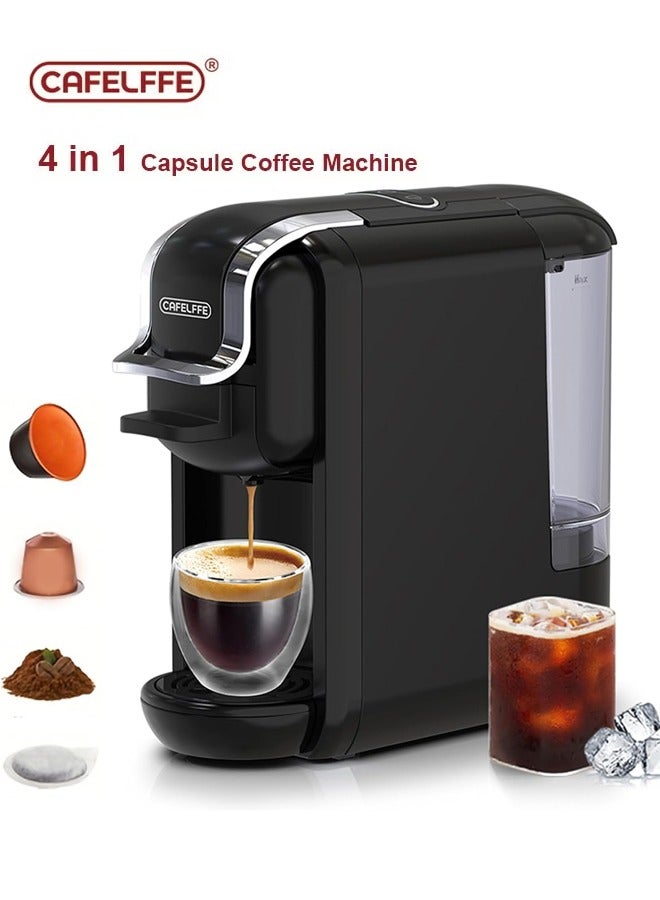 Cafelffe 4-in-1 Capsule Coffee Machine,Multifunction Hot Cold Espresso Coffee Maker for Coffee Powder,19Bar High Pressure Pump,1450W 600ml Black - Image 1