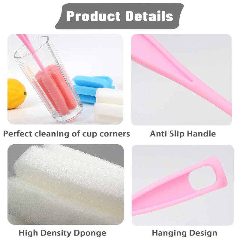 INVODA Bottle Brush Sponge 4PCS Cup Washer Brush Long Handle Cleaner Brush for Baby Bottle Glasswares Mugs Cups Kitchen Clean (4 PCS) - Image 3