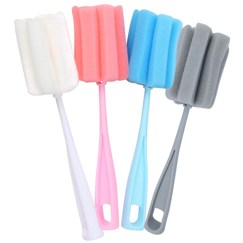 INVODA Bottle Brush Sponge 4PCS Cup Washer Brush Long Handle Cleaner Brush for Baby Bottle Glasswares Mugs Cups Kitchen Clean (4 PCS) - Image 1
