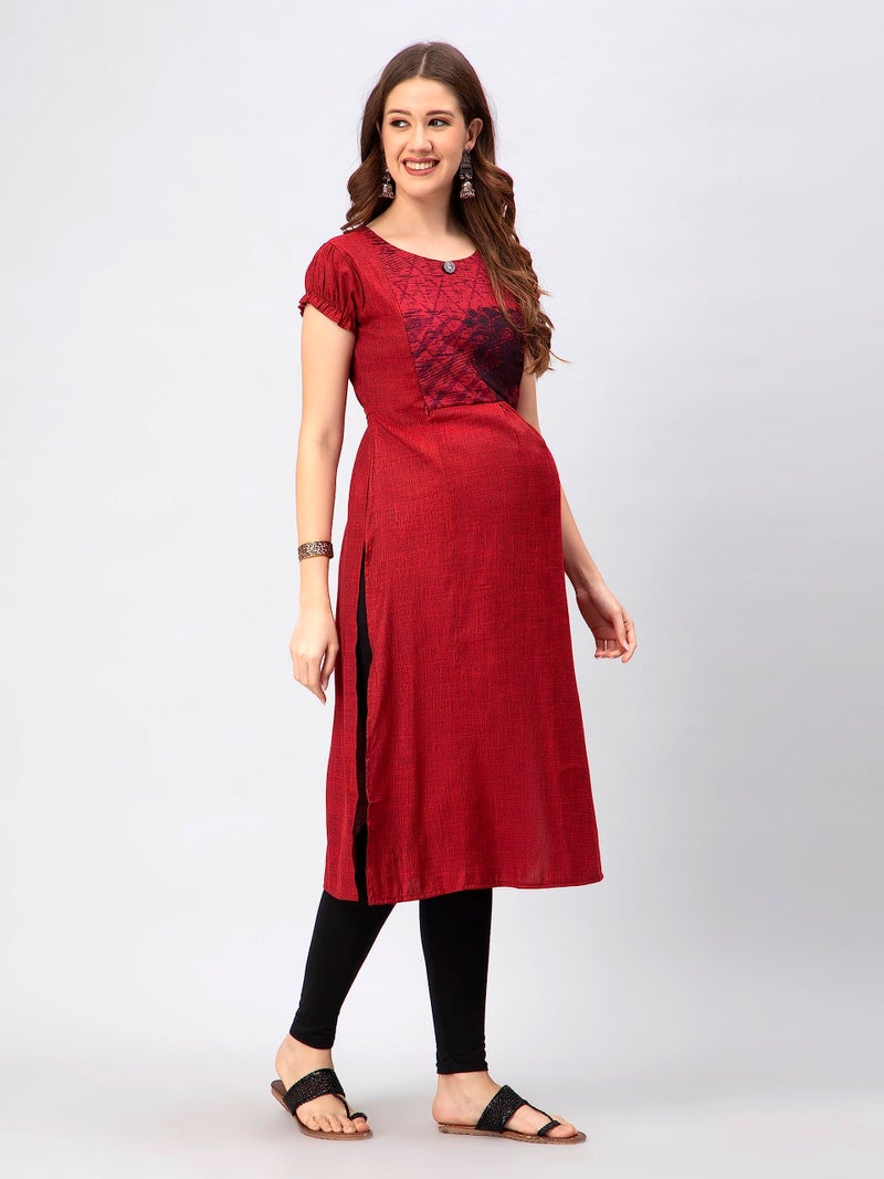 CEE 18 Women's Cotton Rayon Straight Maternity Feeding Kurti for Feeding with Zippers(9652_40,Romantic Red,L) - Image 3