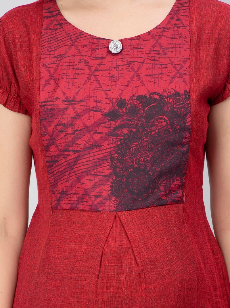 CEE 18 Women's Cotton Rayon Straight Maternity Feeding Kurti for Feeding with Zippers(9652_40,Romantic Red,L) - Image 5