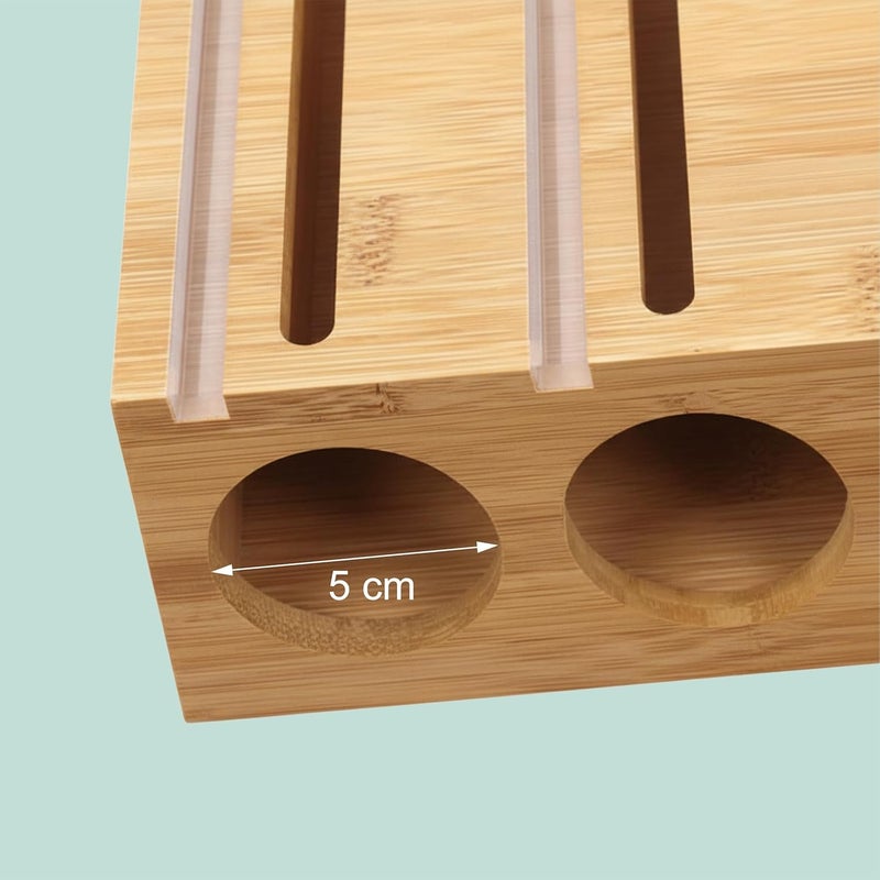 Relaxdays Foil Dispenser 6-in-1, Cling Aluminium Foil, Freezer Bag, Bamboo, Wall, Drawer, HBT 43.5 x 33.5 x 7.5 cm, Natural - Image 5