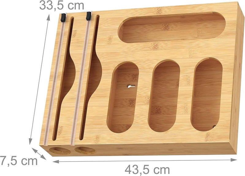 Relaxdays Foil Dispenser 6-in-1, Cling Aluminium Foil, Freezer Bag, Bamboo, Wall, Drawer, HBT 43.5 x 33.5 x 7.5 cm, Natural - Image 4