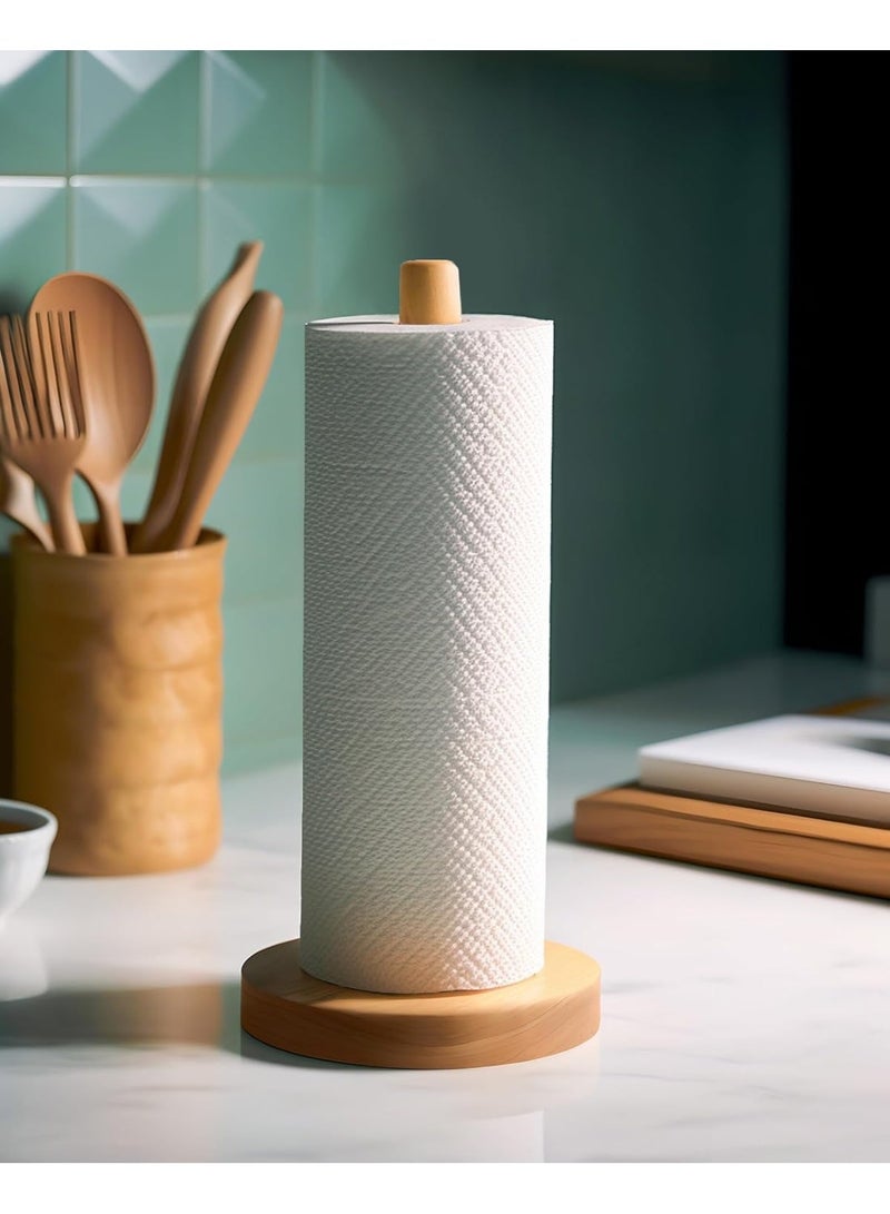 Solid Beechwood Paper Towel Holder With Anti Slip Base Countertop Tissue Roll Stand - Image 1
