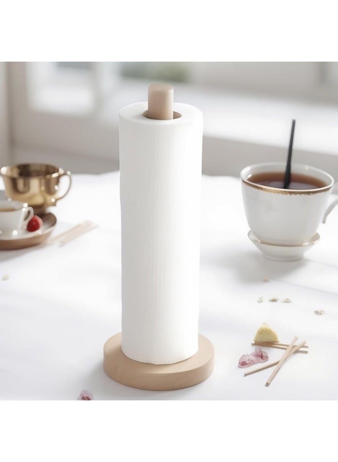 Solid Beechwood Paper Towel Holder With Anti Slip Base Countertop Tissue Roll Stand - Image 3