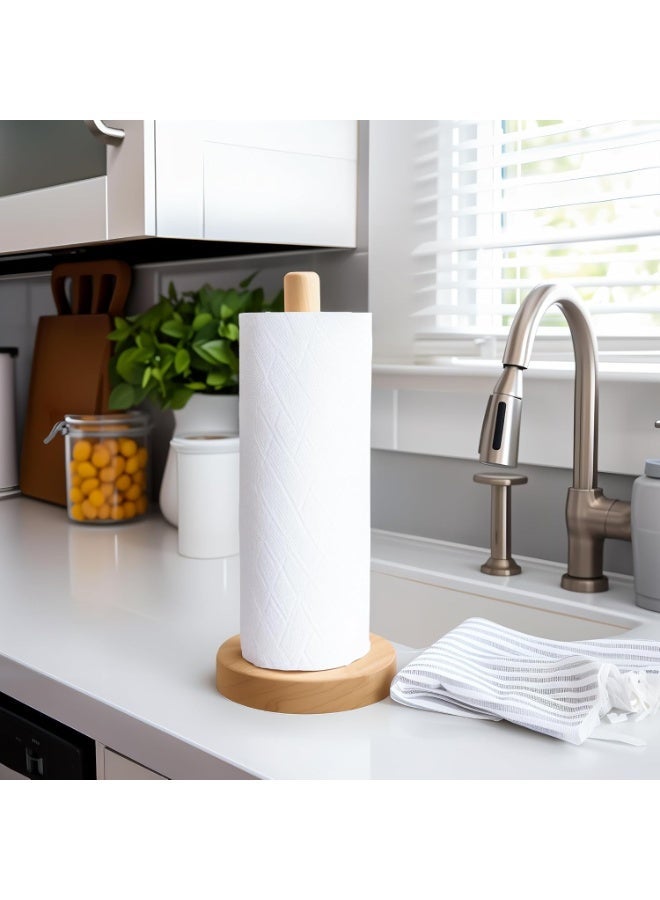 Solid Beechwood Paper Towel Holder With Anti Slip Base Countertop Tissue Roll Stand - Image 4
