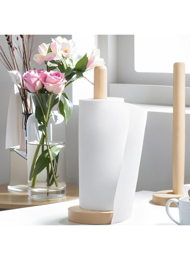 Solid Beechwood Paper Towel Holder With Anti Slip Base Countertop Tissue Roll Stand - Image 5