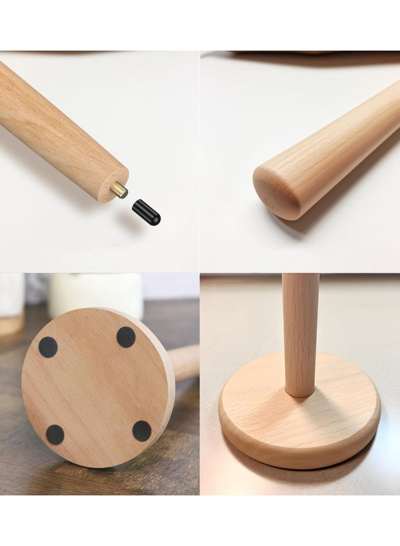 Solid Beechwood Paper Towel Holder With Anti Slip Base Countertop Tissue Roll Stand - Image 2